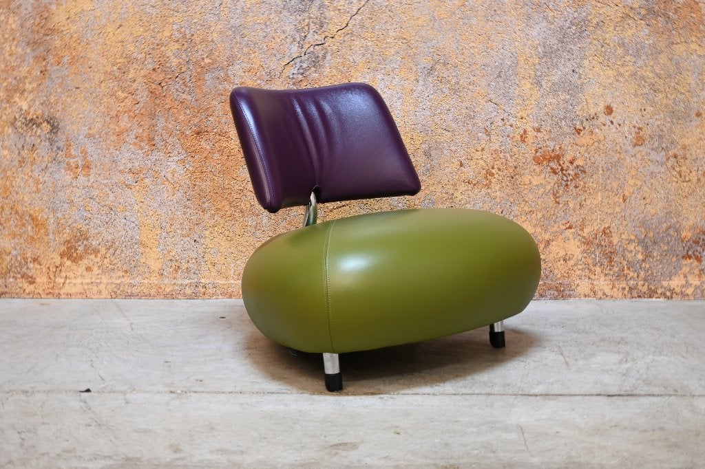 Als NIEUW! groen paarse leren Leolux Pallone design fauteuil, Leolux, Leolux, 75 tot 100 cm, Ophalen of Verzenden