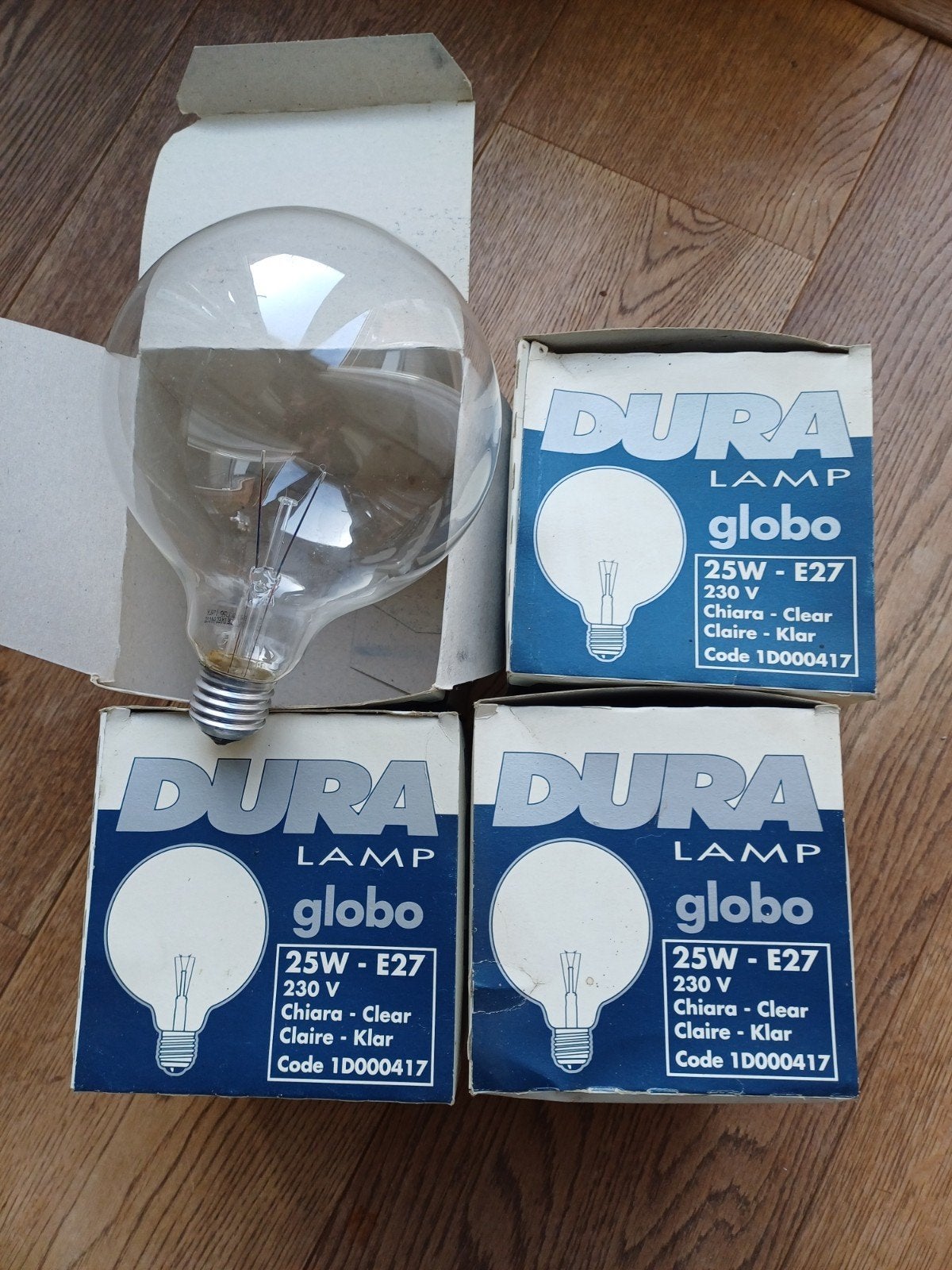 4x Dura globe gloeilamp 125mm 25 Watt, Ophalen of Verzenden, Nieuw, E27 (groot), Gloeilamp