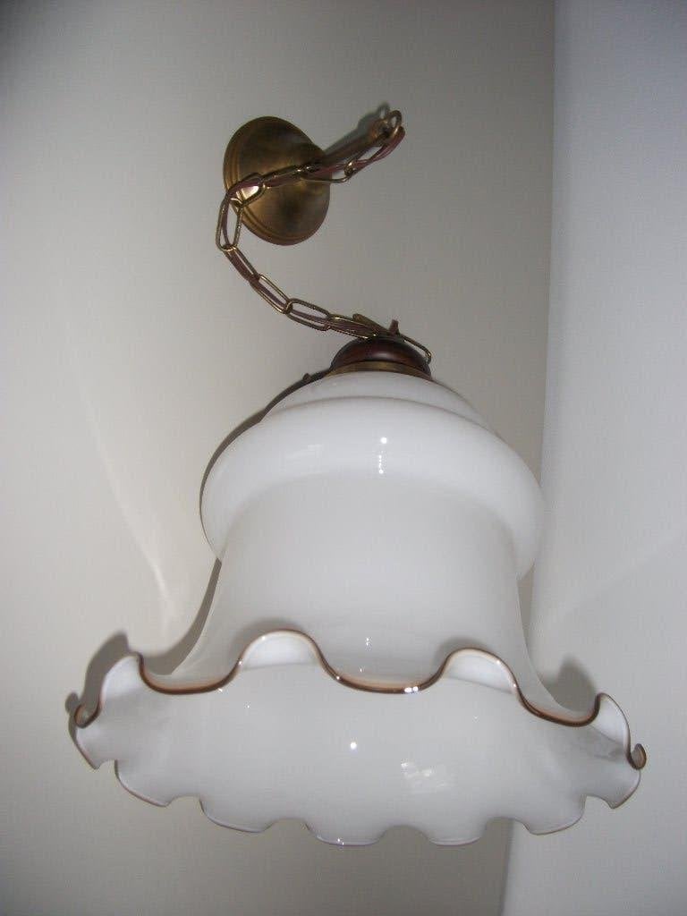 nostalgische vintage glazen hanglamp, Ophalen, Gebruikt, Glas, E27 (groot)