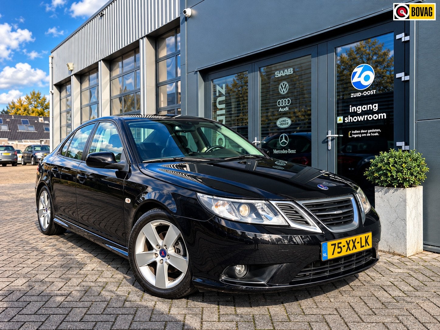 Saab 9-3 Sport Sedan 1.8T Hirsch uitlaat, Carplay dealeronde, Auto's, Gebruikt, Zwart, 4 cilinders, Leder en Stof
