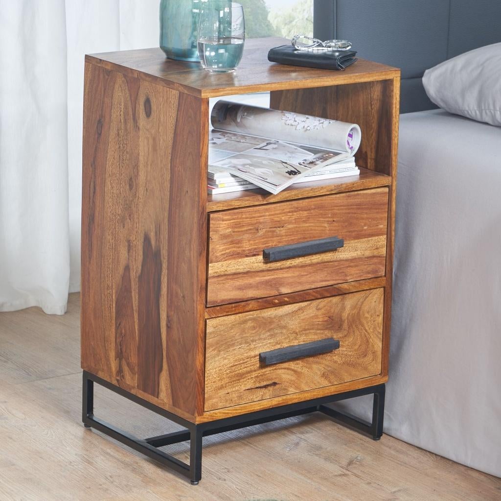 Nachtkastje sheesham hout massief VOORRAAD, Ophalen of Verzenden, Nieuw, Minder dan 45 cm, 55 tot 70 cm