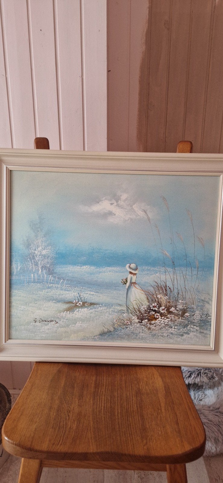 Schilderij Vrouw in Winterlandschap - Gesigneerd, Ophalen of Verzenden