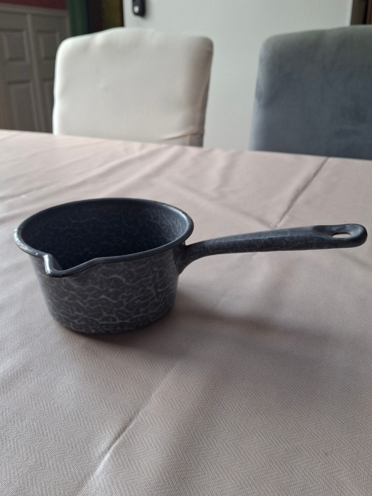 Tuit steelpannetje grijs gewolkt emaille, Ophalen of Verzenden