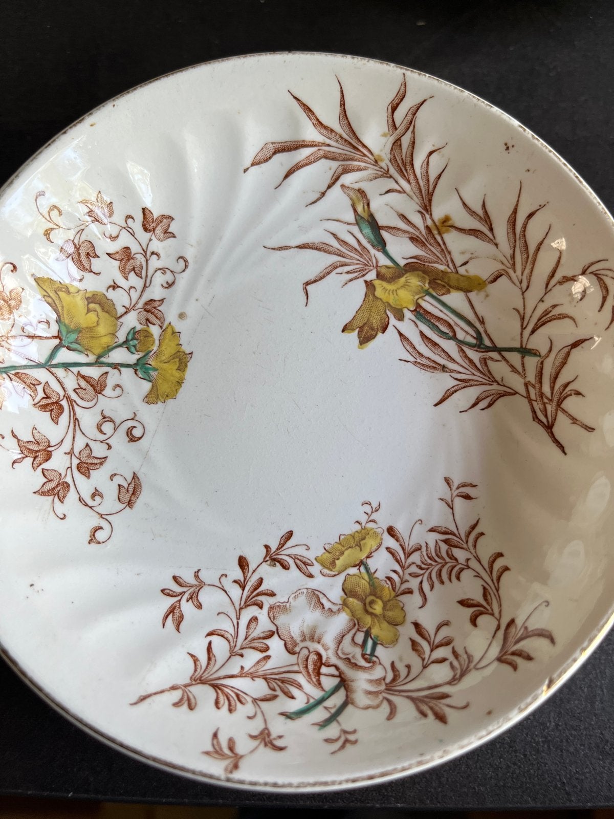 Antiek theeservies met bloemmotief - 6 kopjes en schotels, Ophalen of Verzenden