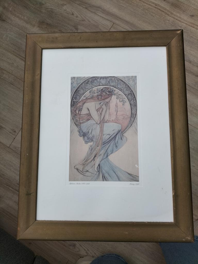 Alphonse Mucha schilderij / Prent 1860-1939 Poetry 1898, Antiek en Kunst, Ophalen of Verzenden
