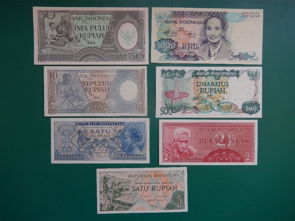 Indonesie 7 oude bankbiljetten (6x UNC), Postzegels en Munten, Bankbiljetten | Azië, Ophalen of Verzenden, Zuidoost-Azië