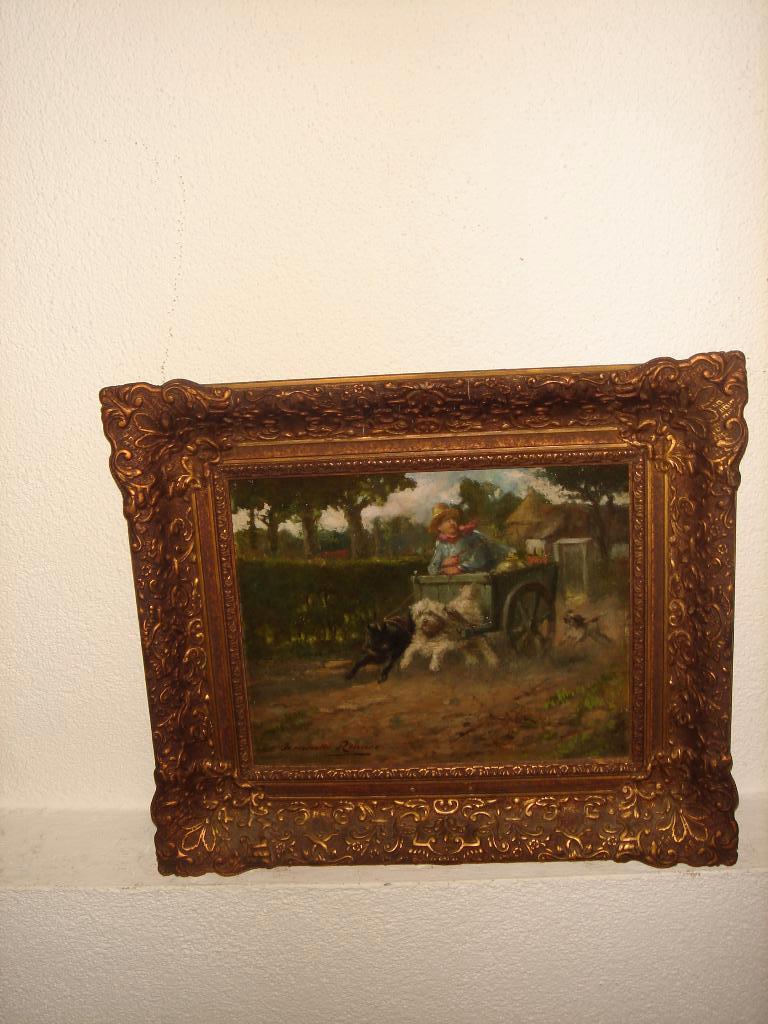 Henriette Ronner (1821-1909), Boy with dogs pulling a cart., Ophalen of Verzenden