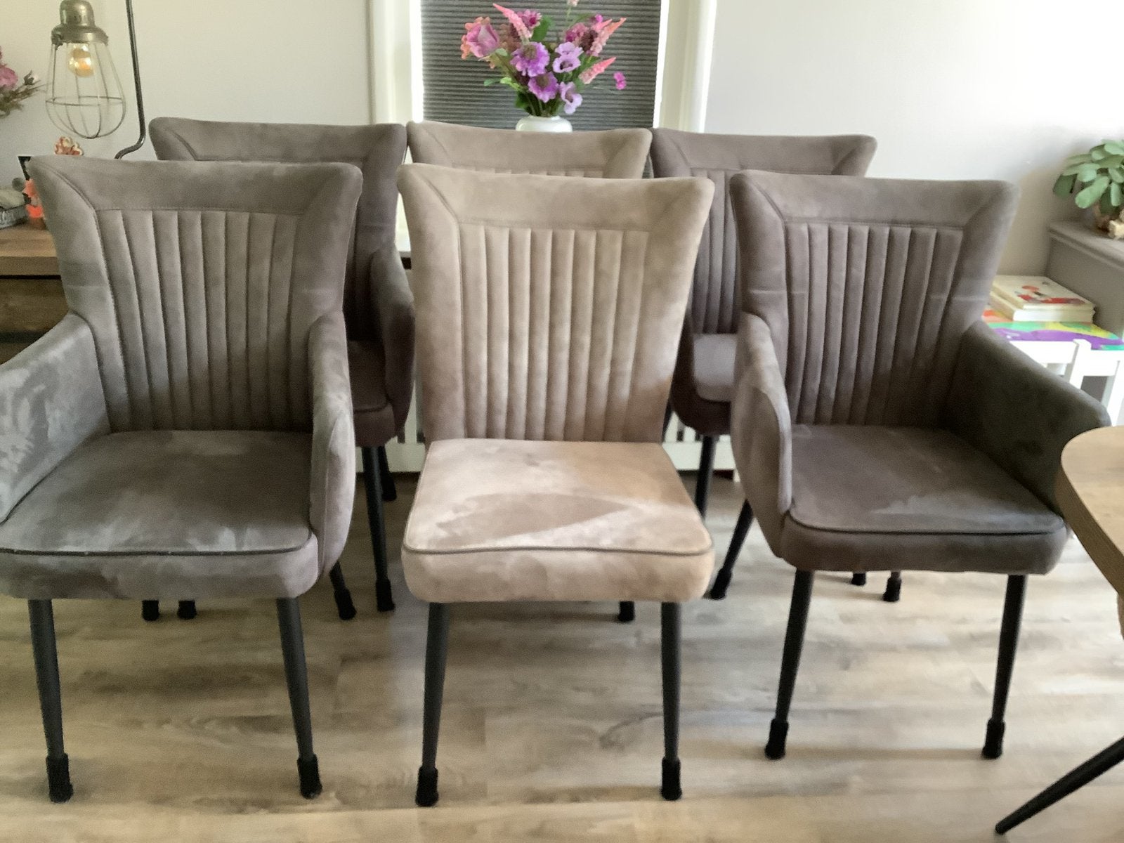 Zes eetkamer stoelen, Huis en Inrichting, Stoelen, Ophalen, Gebruikt, Grijs, Vijf, Zes of meer stoelen