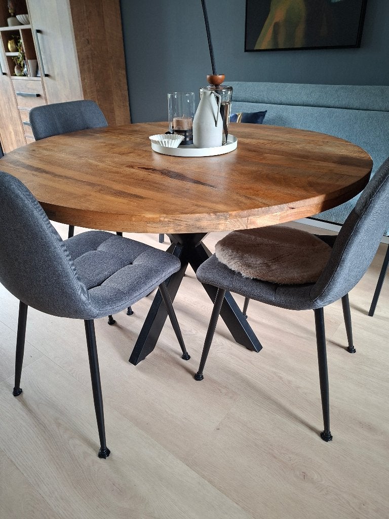 ronde mango houten eettafel, Ophalen, Landelijk/industrieel, Rond, Zo goed als nieuw