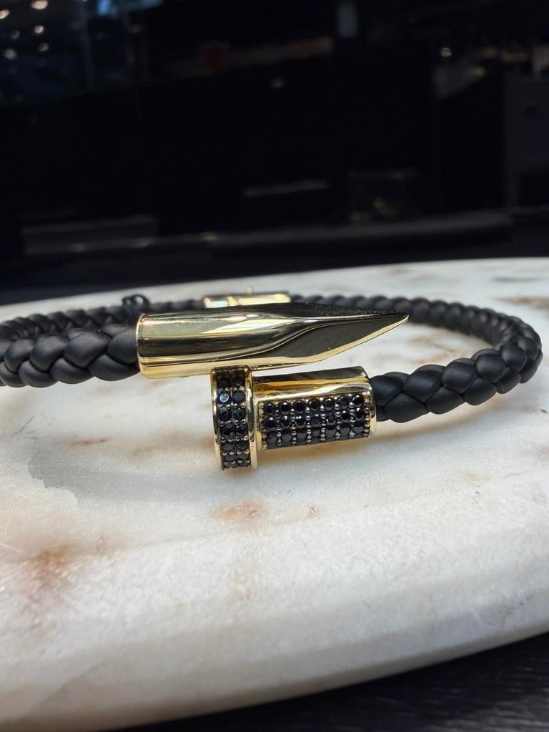 14k spijker armband met leer, Sieraden, Tassen en Uiterlijk, Armbanden, Ophalen of Verzenden, Zo goed als nieuw, Goud