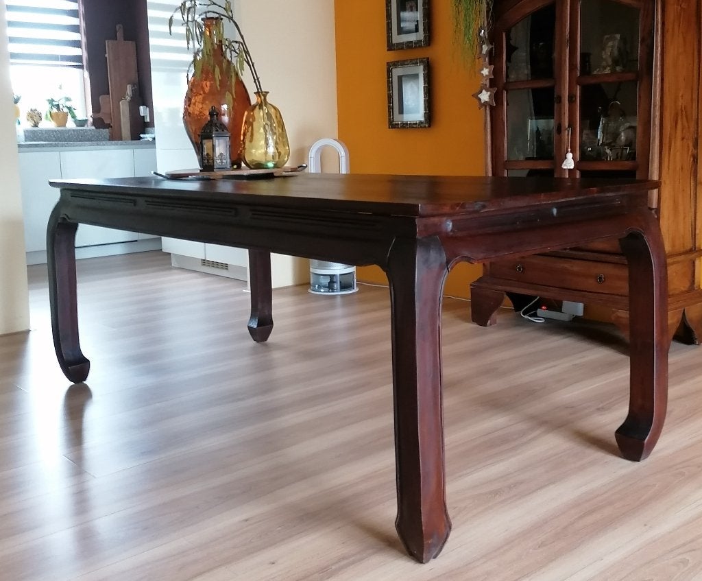 Massief teakhouten "opium" eettafel, Ophalen, Gebruikt, Koloniaal, Teakhout