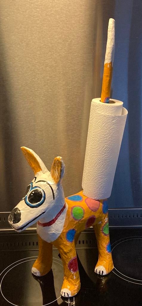 Handgemaakte Papier Mache Hond Keukenrol WC Rol papier, Antiek en Kunst, Curiosa en Brocante, Verzenden