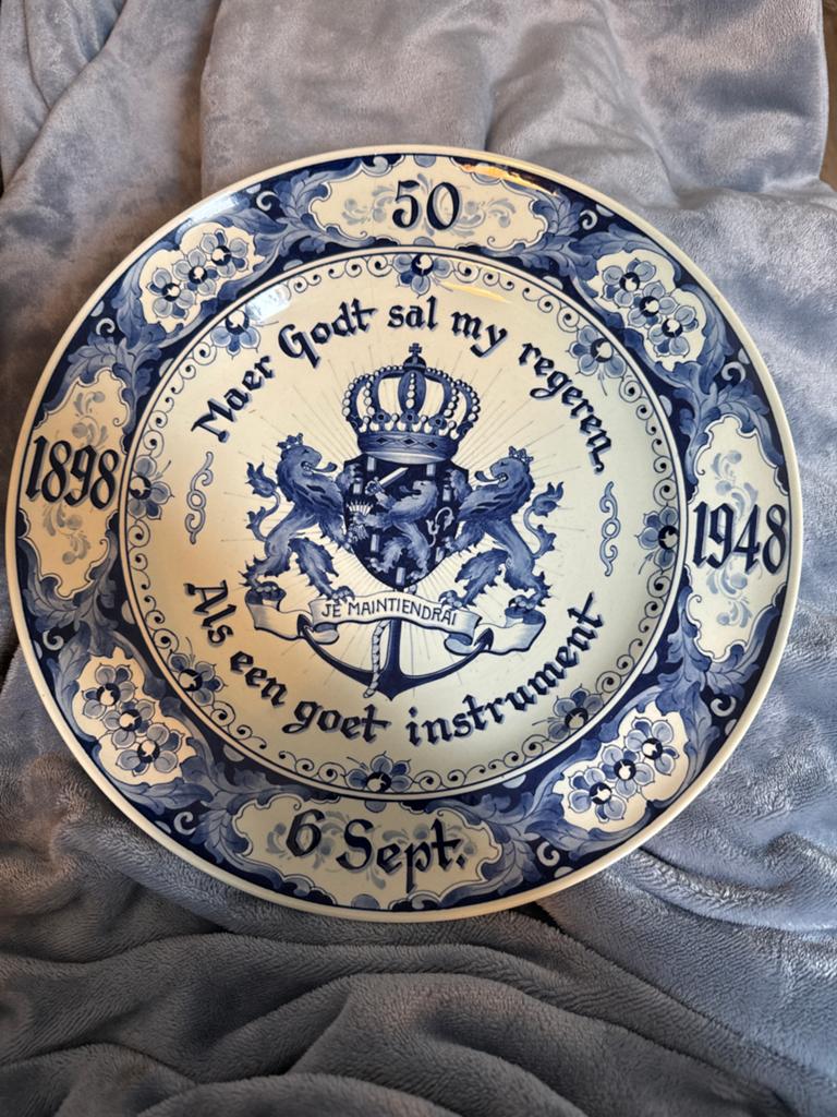 Delfts Blauw Herdenkingsbord Koningin Wilhelmina 1898-1948, Verzamelen, Ophalen of Verzenden