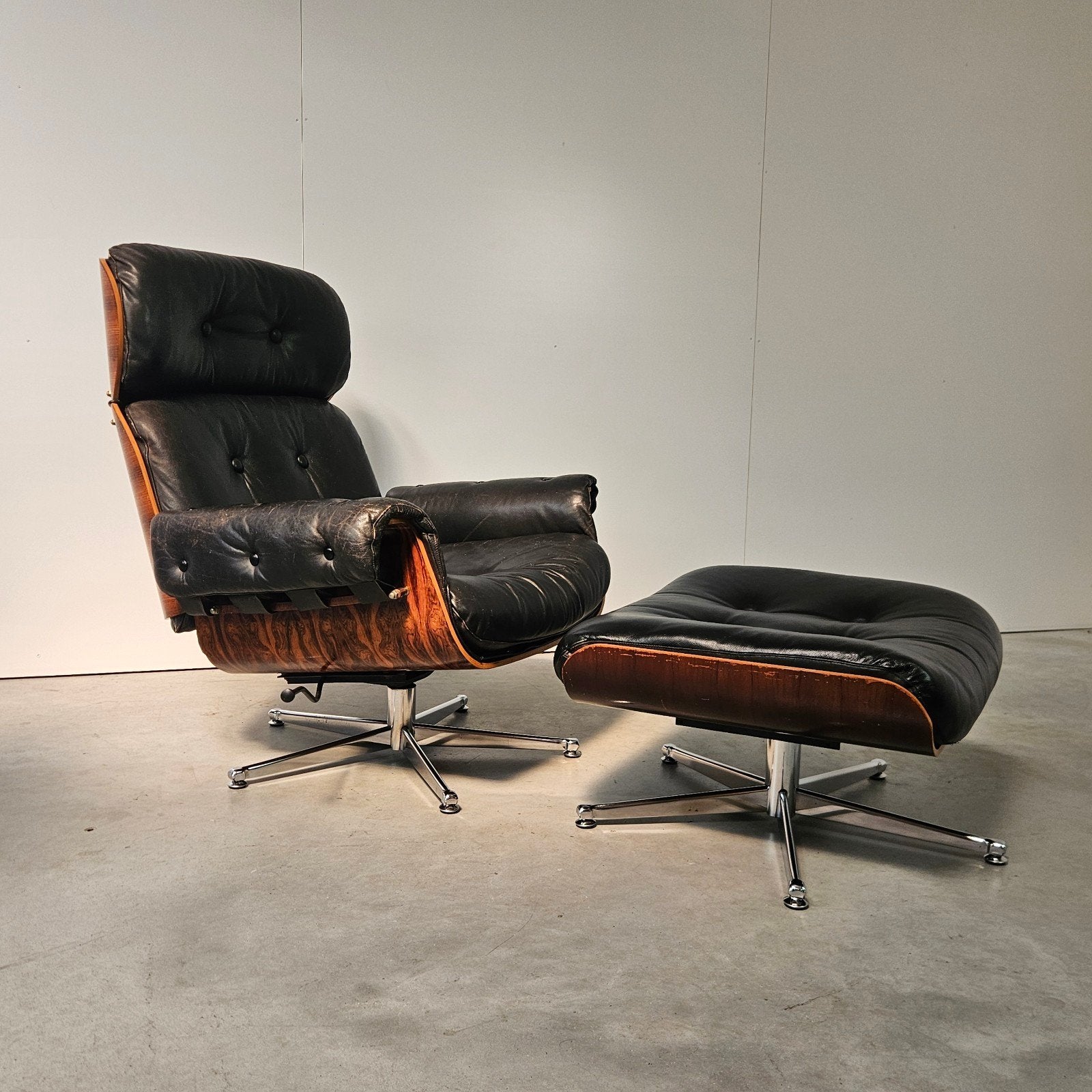Vintage loungechair met ottoman, Giroflex, Huis en Inrichting, Gebruikt, Vintage, 75 tot 100 cm, Ophalen of Verzenden