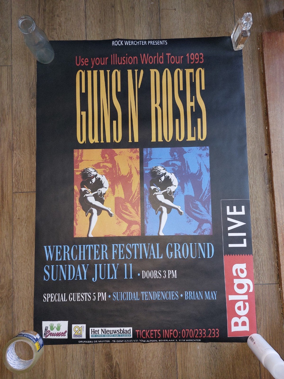 Guns N' Roses concert poster 1993 Werchter, Ophalen, Gebruikt, Poster, Artwork of Schilderij