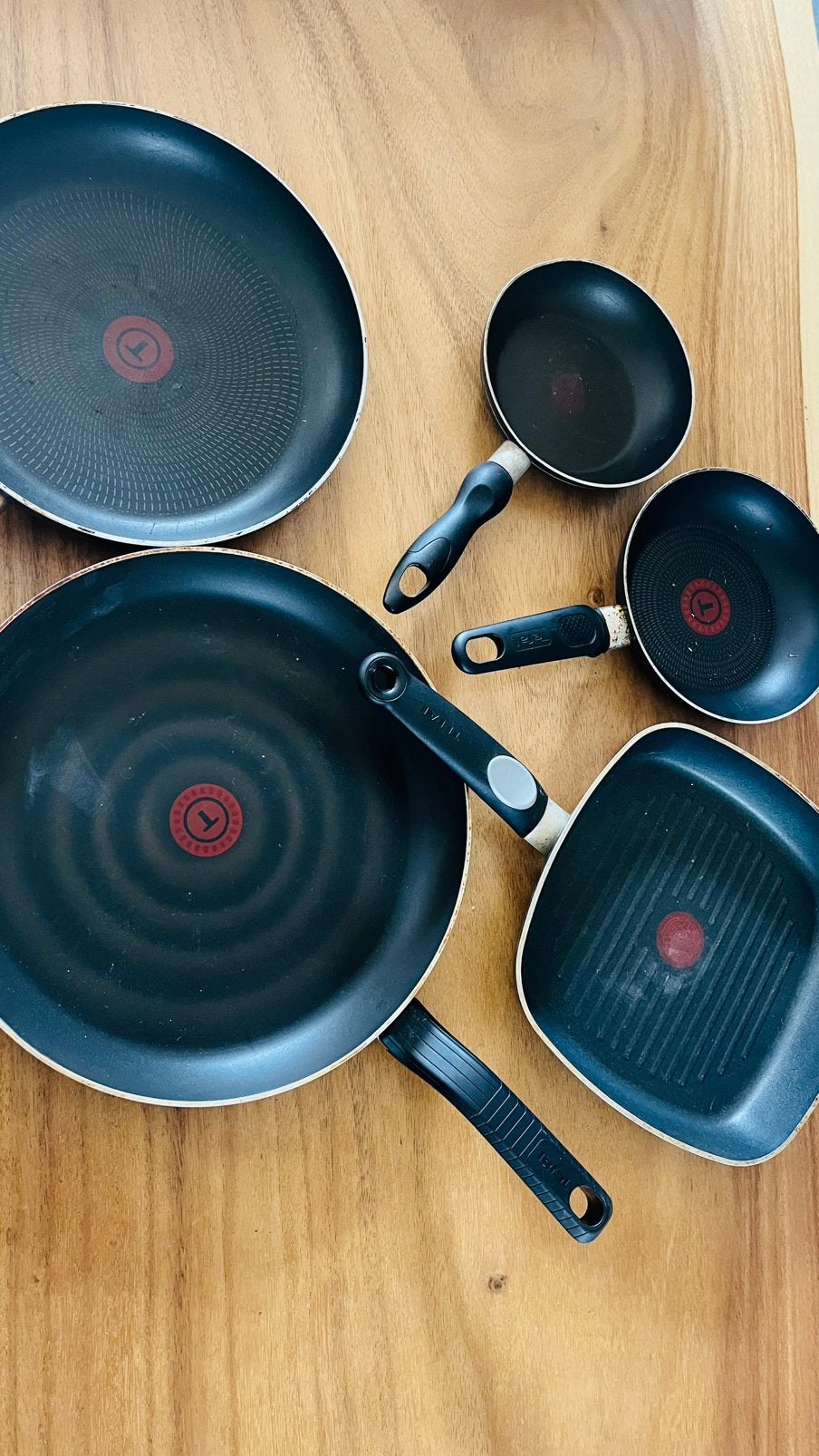 Tefal Pannenset - Koekenpannen, grillpan, sauspannen, Huis en Inrichting, Keuken | Potten en Pannen, Ophalen of Verzenden, Gebruikt