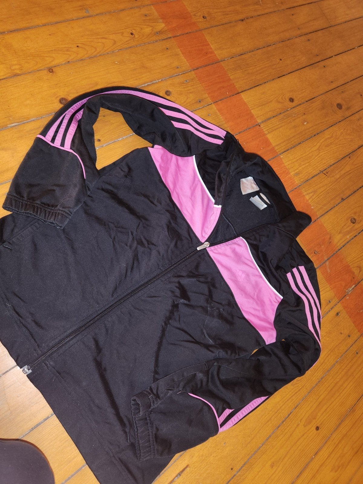 Adidas Vintage Trainingsjack Zwart/Roze - Maat 164 (Y2K), Adidas, Zwart, Ophalen of Verzenden, Maat 34 (XS) of kleiner
