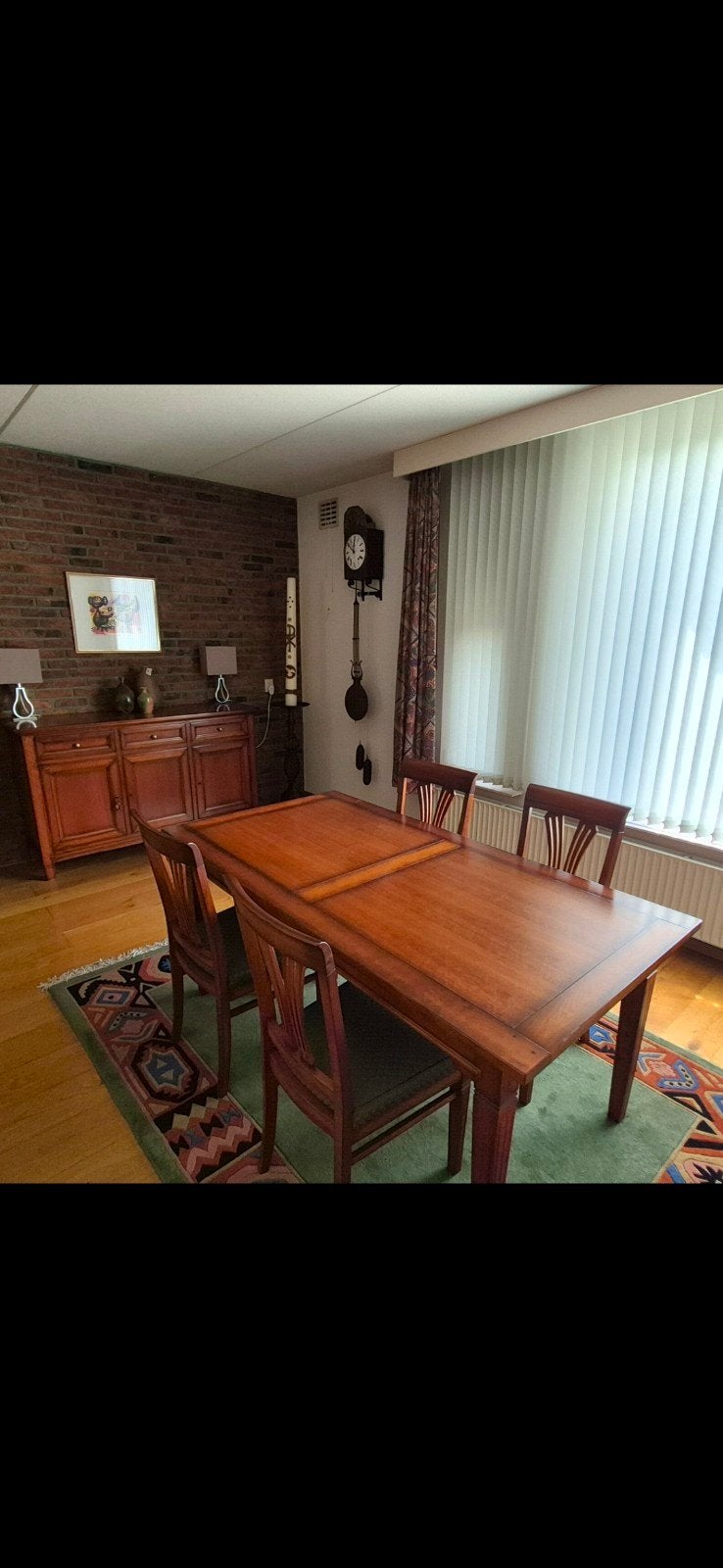 Kersenhouten dressoir en eethoek met 4 stoelen, Ophalen, Gebruikt, Klassiek, 150 tot 200 cm