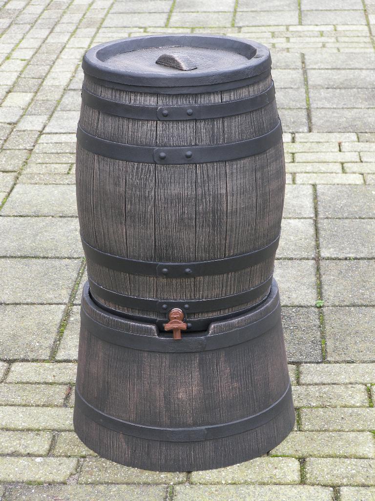 Regenton, kunststof 50 liter, houtlook, incl. regentonvoet., Ophalen, Kunststof, Met kraantje, Nieuw