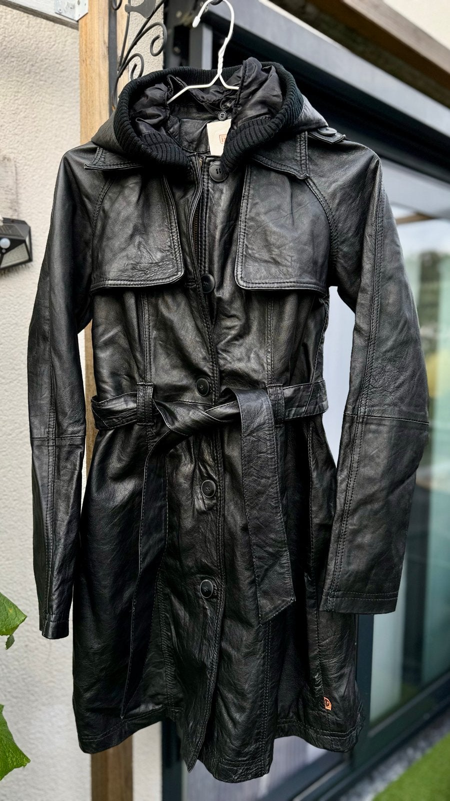 Leren trenchcoat met capuchon - Object Collectors Item, Zwart, Object, Ophalen of Verzenden, Maat 36 (S)