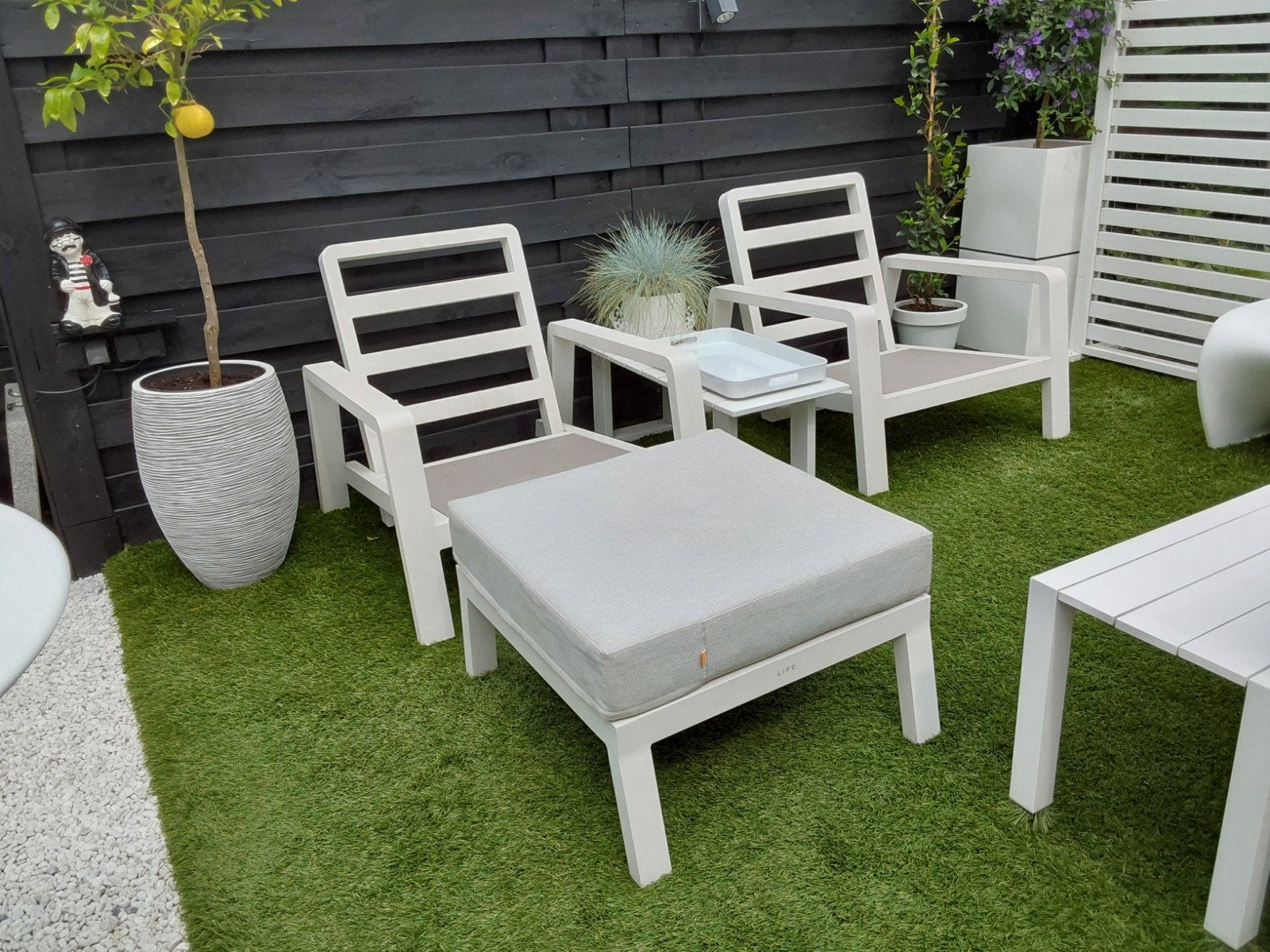2 outdoor(merk live)poef,en inclusief kussens soltex ivory, Tuin en Terras, Ophalen