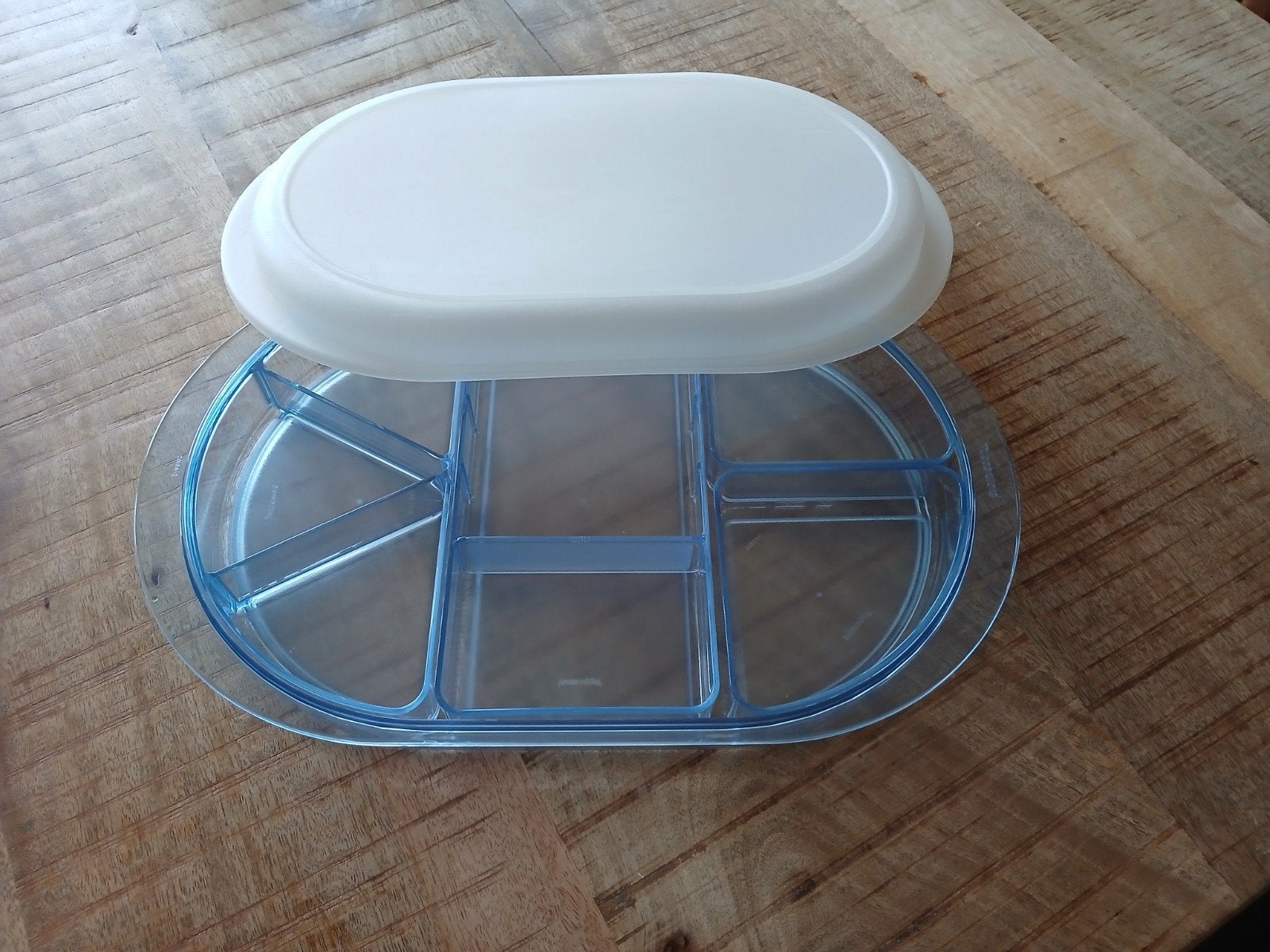tupperware luxe hapjes/serveer schaal met bakjes en deksels, Met deksel, Schaal, Blauw, Ophalen of Verzenden