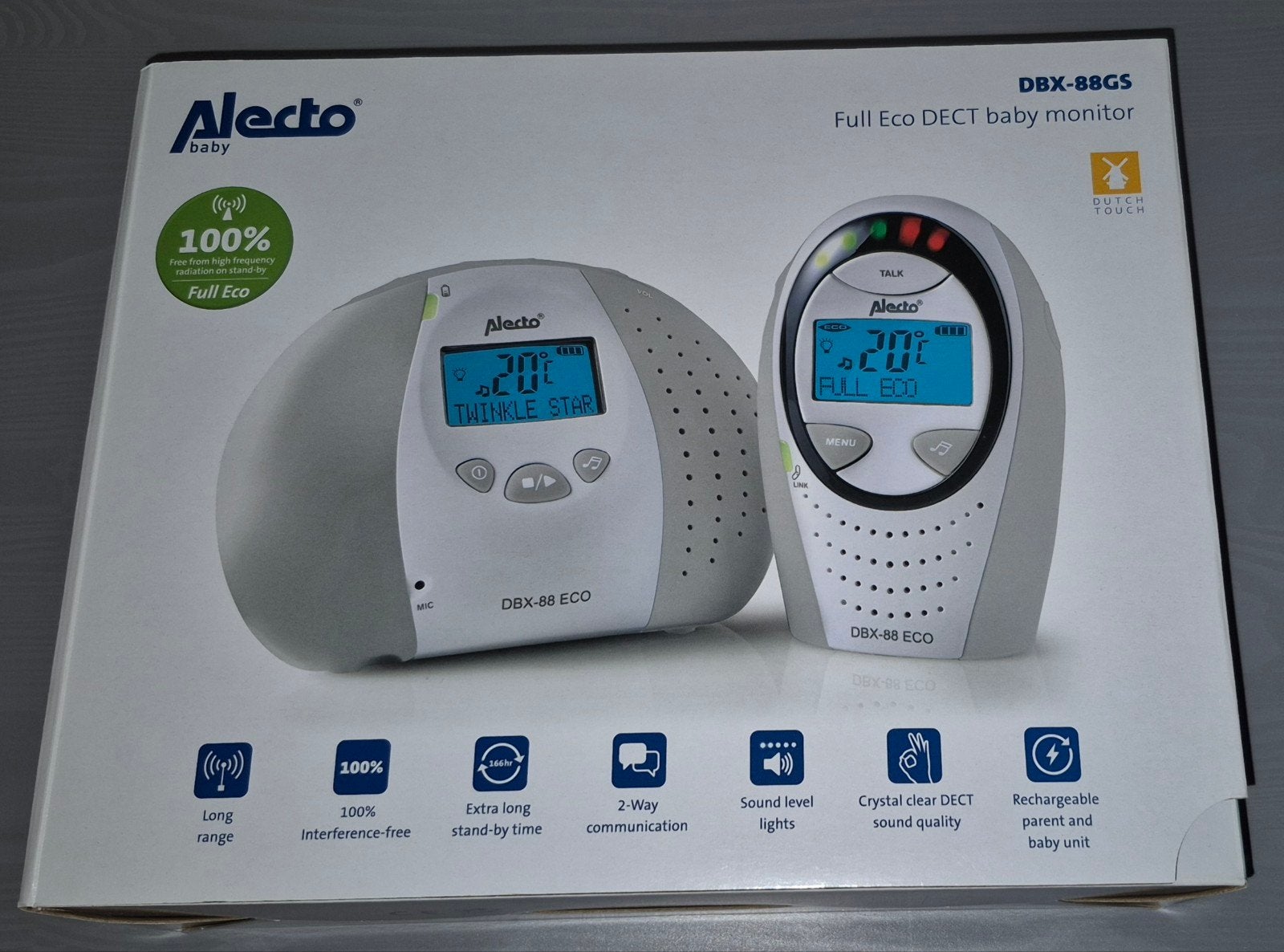 Alecto babyfoon DBX-88 ECO Full Eco zgan, Ophalen of Verzenden, Zo goed als nieuw, 250 meter of meer, Terugspreekfunctie