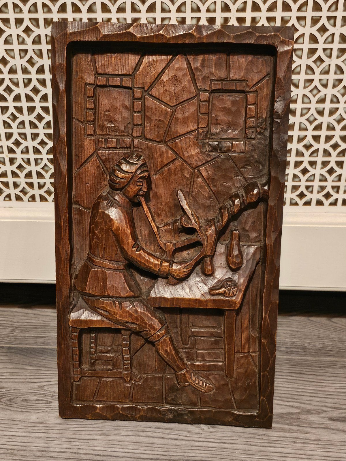 Man met pijp aan tafel, Ophalen, Houtsnijwerk, 50 - 100 cm, Handgemaakt
