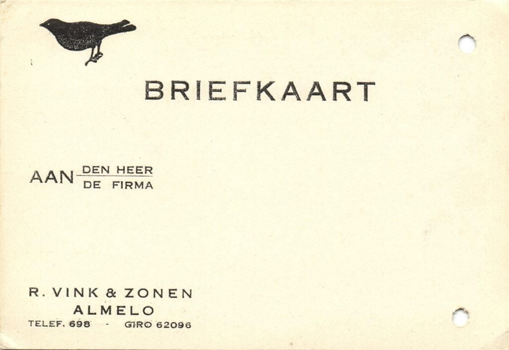 R. Vink + Zonen, Almelo - 05.1934 - briefkaart, Postzegels en Munten, Ophalen of Verzenden, Briefkaart