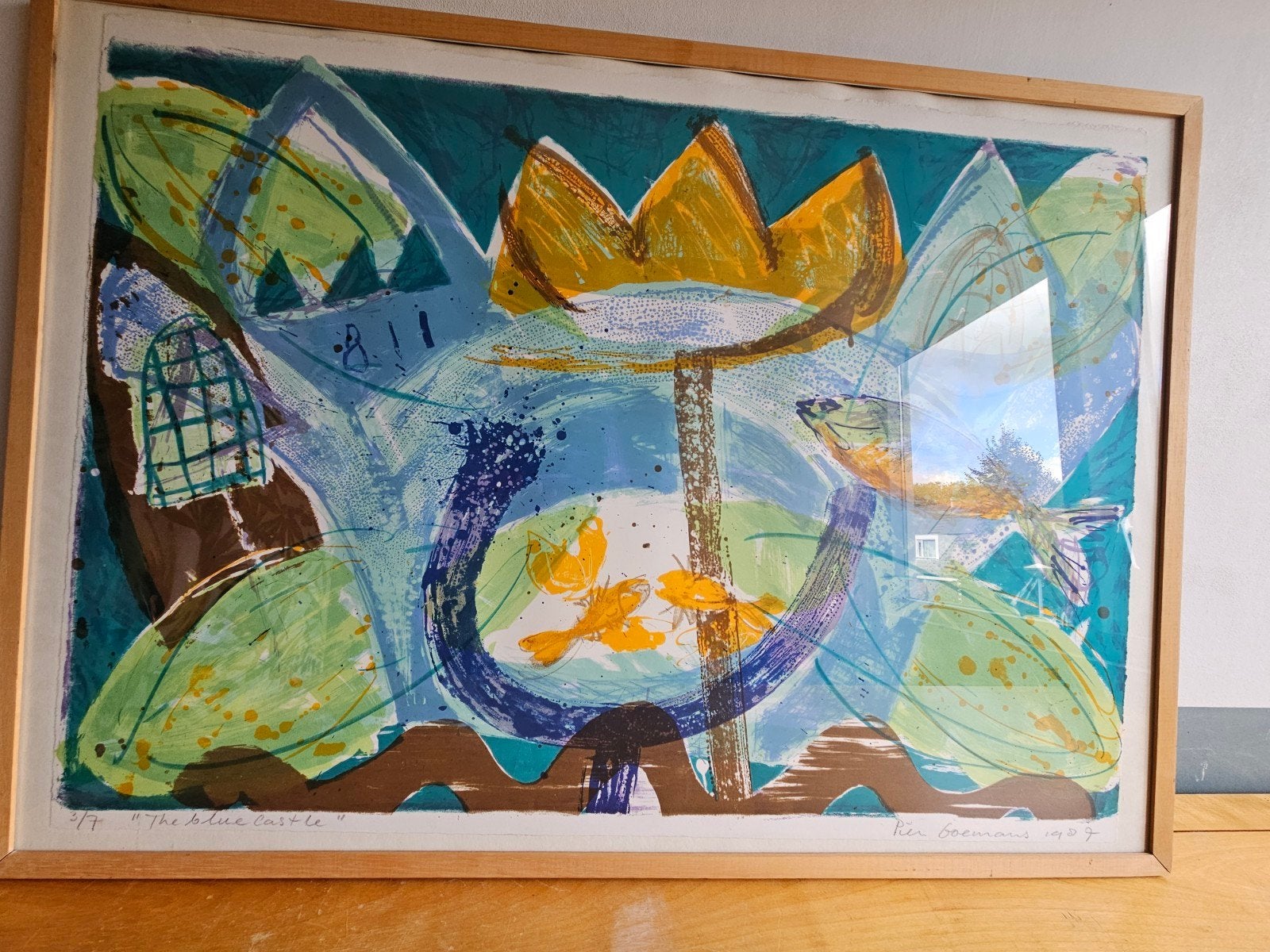 Kleurenlitho Pien Goemans - The blue castle (1987), Antiek en Kunst, Gesigneerd, Ophalen