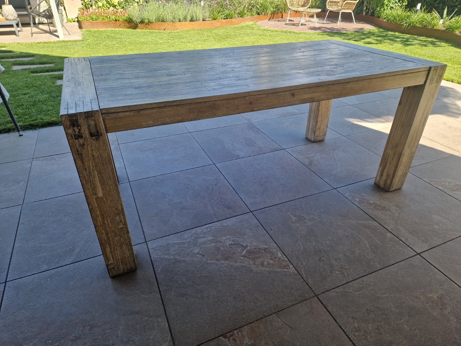 teakhouten (buiten)eettafel 180 cm lang, Ophalen, Gebruikt, Rechthoekig, Teakhout