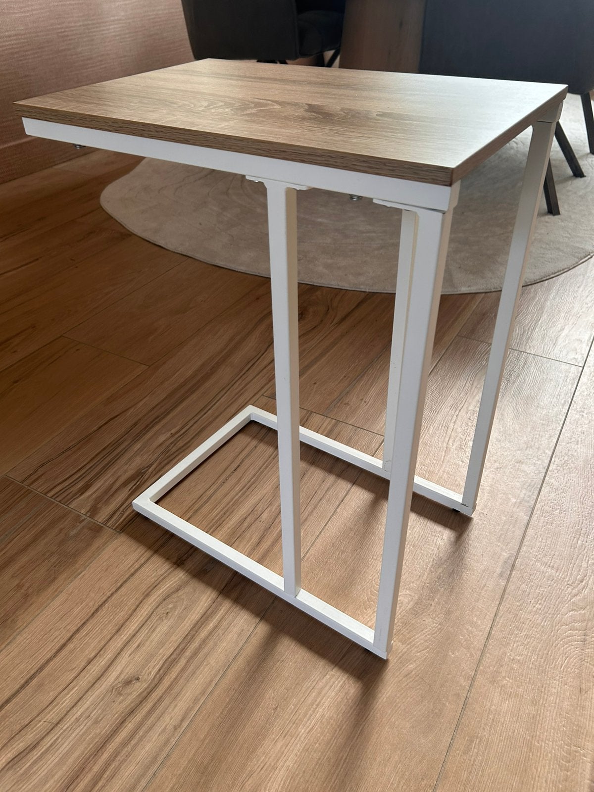 Bijzettafel hout/wit, Ophalen, Zo goed als nieuw, Rond, Minder dan 55 cm