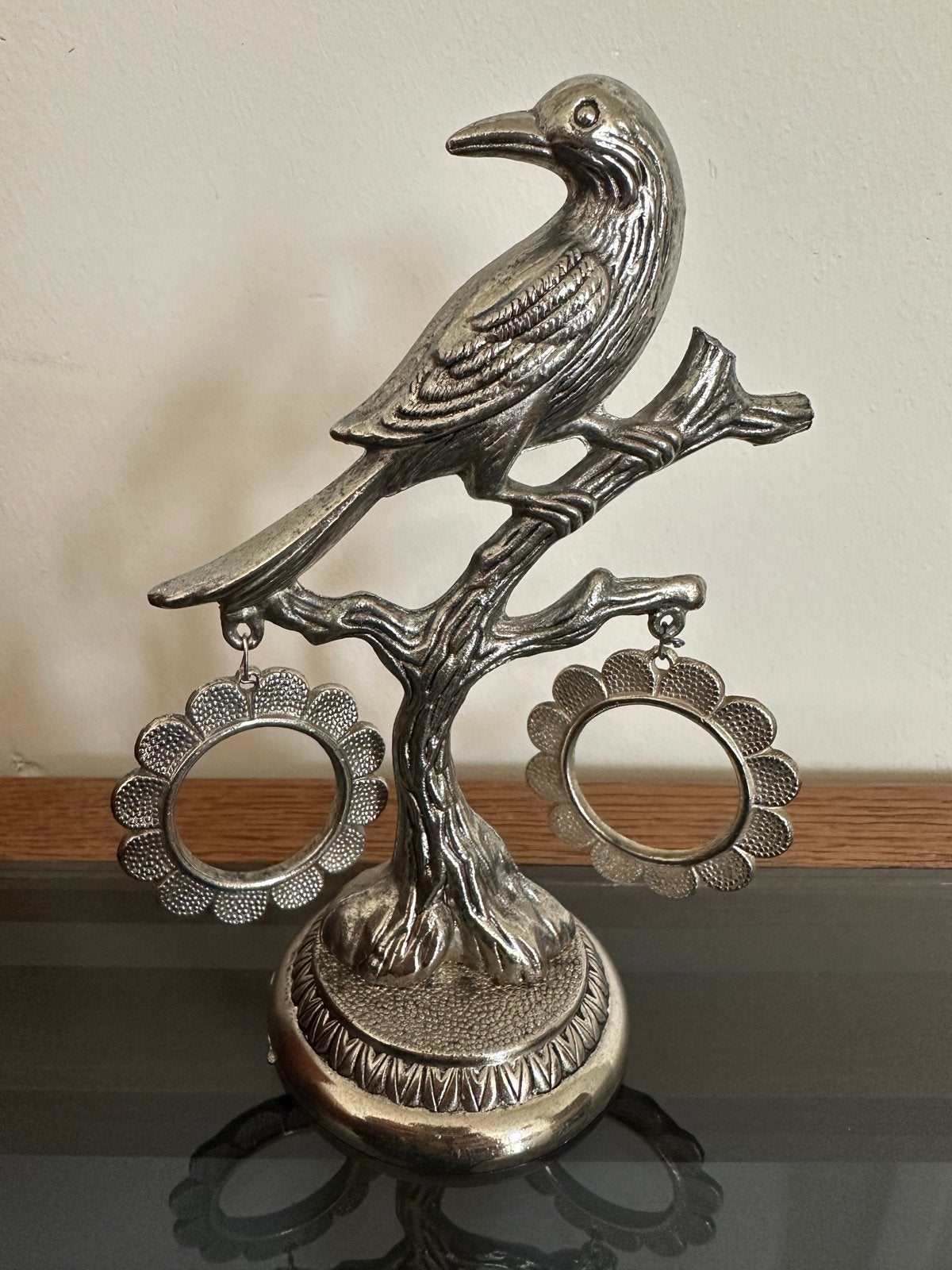 Vintage Zilverkleurige Vogel op Tak met Fotolijstjes, Antiek en Kunst, Verzenden