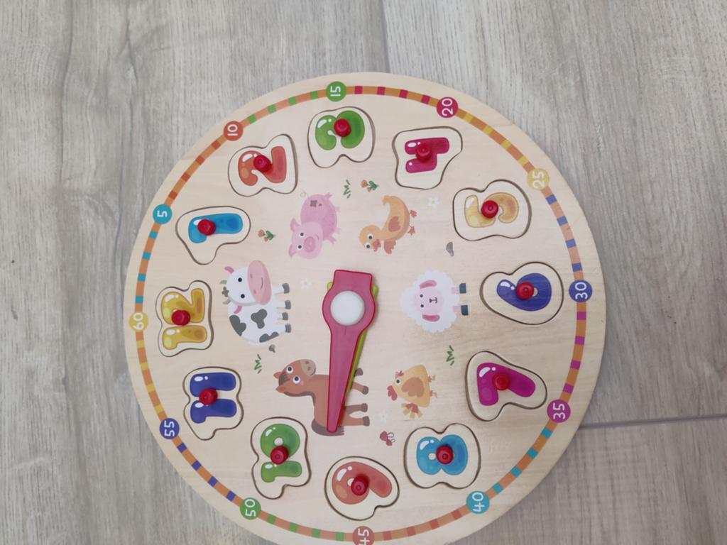 Houten leerklok met puzzelstukjes en dieren, Kinderen en Baby's, Speelgoed | Educatief en Creatief, Ophalen, Gebruikt, Puzzelen