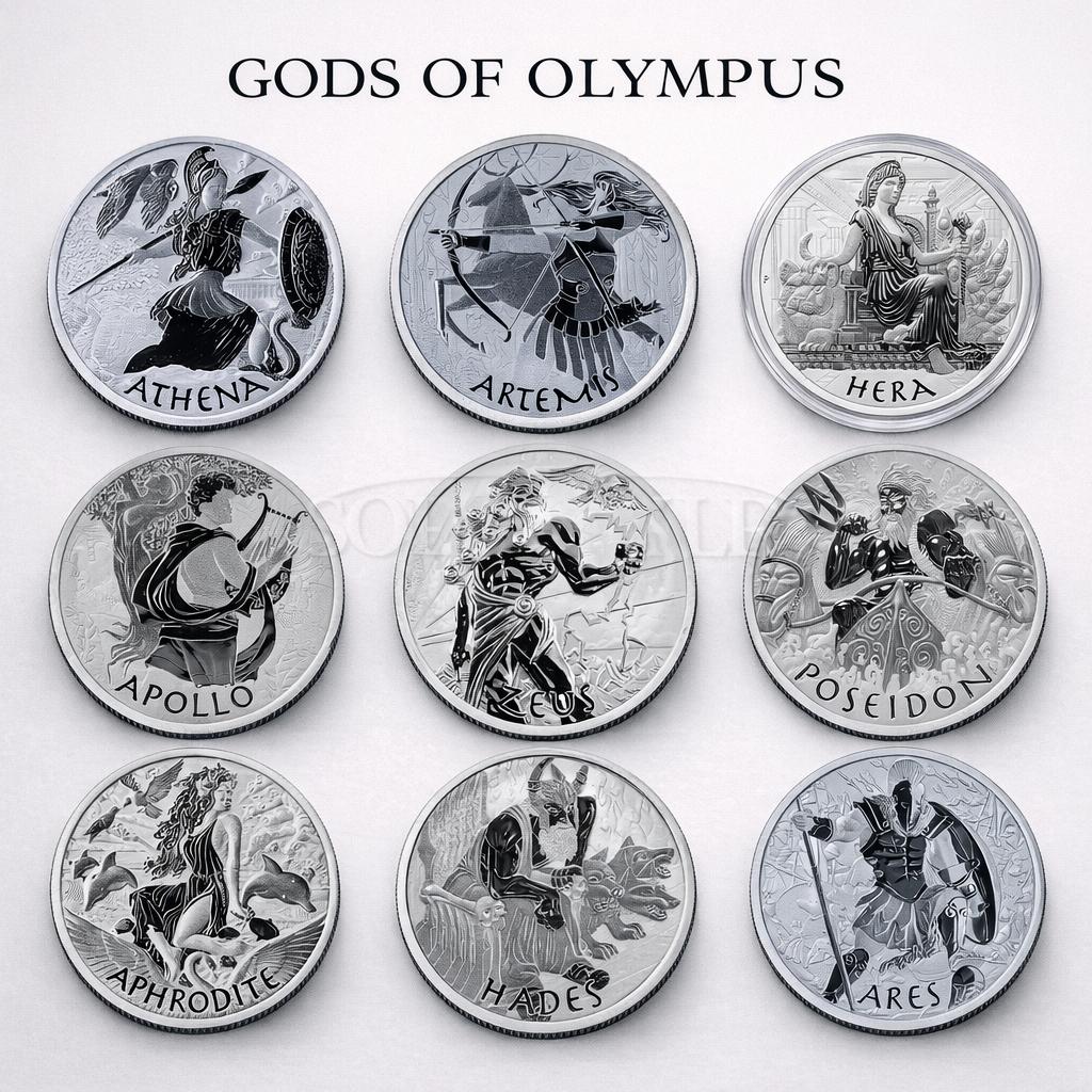Gezocht! Gods Of Olympus 1 oz Zilveren munten, Ophalen of Verzenden, Losse munt, Zilver