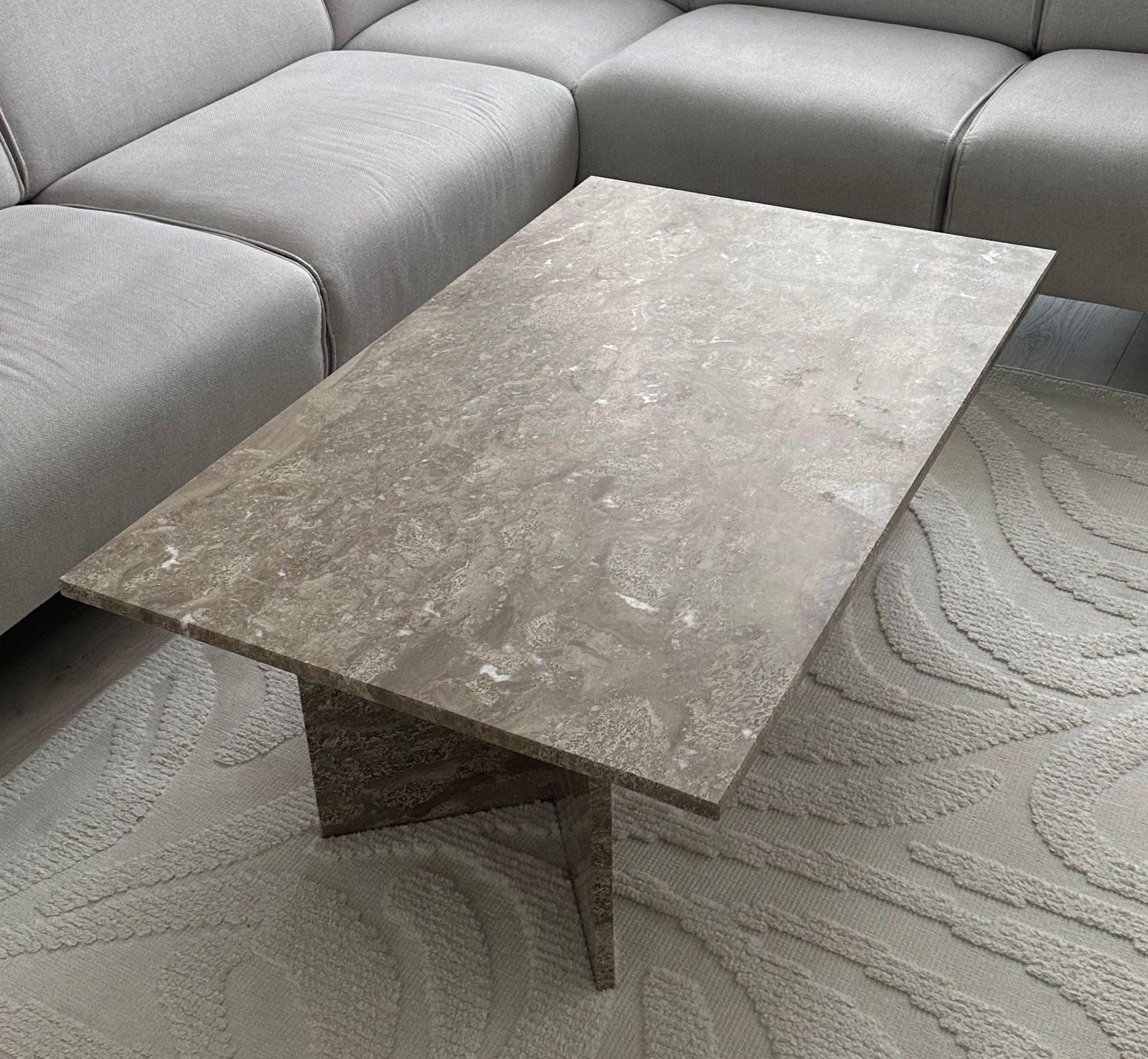 Travertin Keramiek Salontafel Taupe, Ophalen, 100 tot 150 cm, 50 tot 100 cm, Zo goed als nieuw