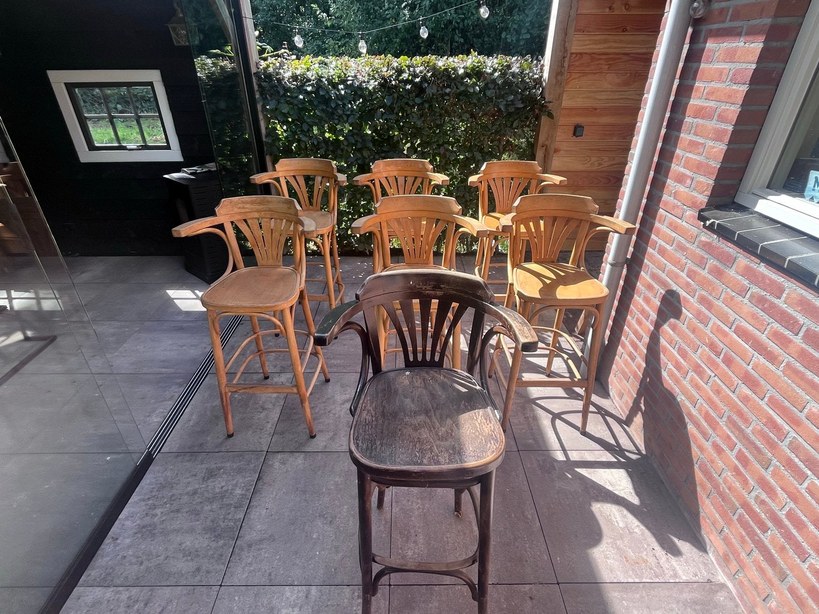 Thonet barkrukken 7 stuks- 76 cm hoog, 60 tot 90 cm, Ophalen of Verzenden, Hout, Gebruikt