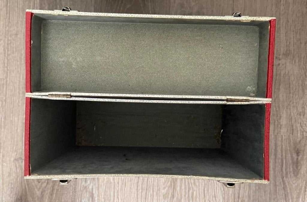 Retro vintage platenkoffer - rood/grijs, Ophalen, Gebruikt, Overige instrumenten