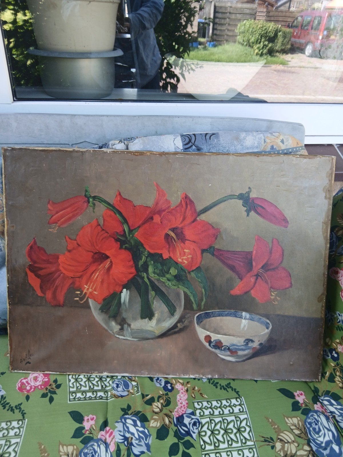 Oud schilderij  van loo stilleven afm 70.5x50.5cm., Ophalen