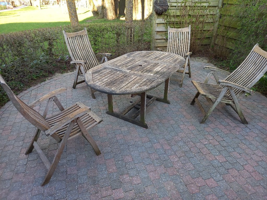 tuinset teakhout, Tuin en Terras, Tuinsets en Loungesets, Ophalen, 4 zitplaatsen, Gebruikt, Teakhout