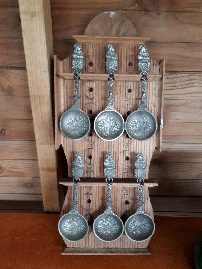 6 tinnen lepels, Ophalen of Verzenden