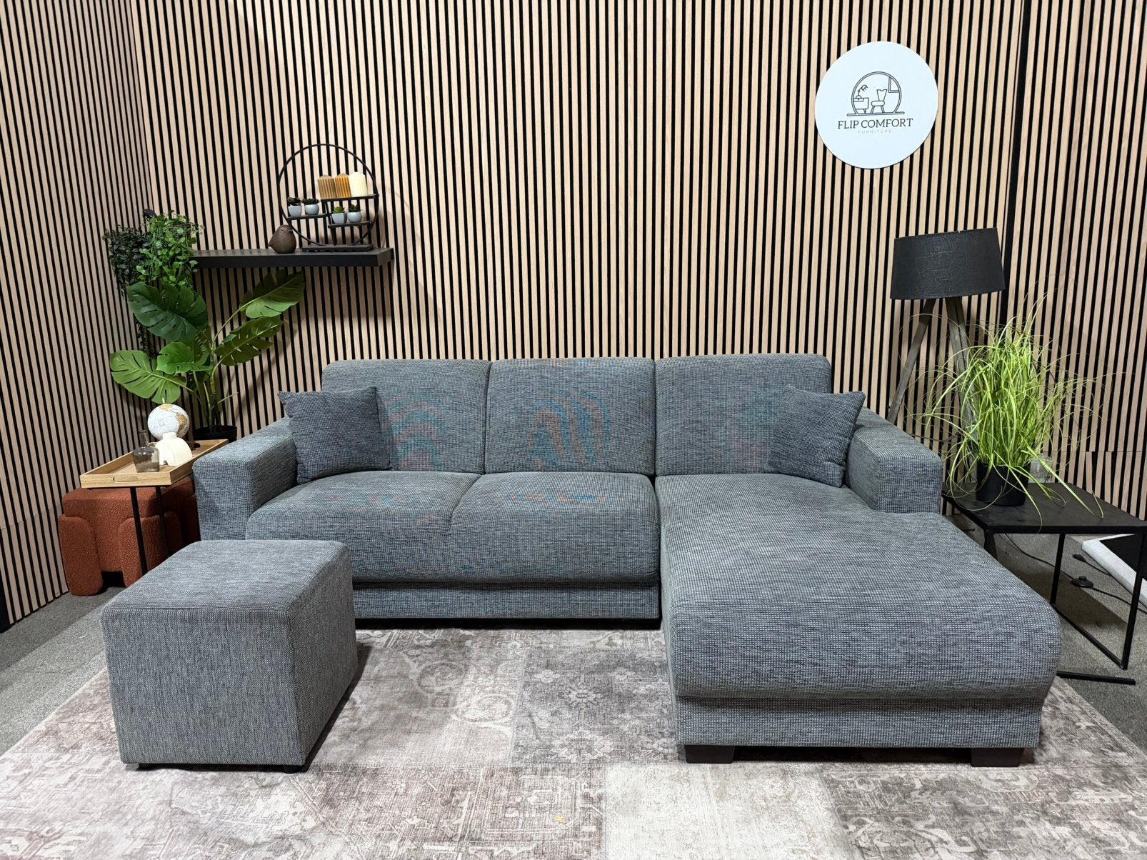 “GRATIS LEVERING” Grijs/antraciete hoekbank! +hocker 238x158, Huis en Inrichting, Banken | Bankstellen, Aberdeen, hoekbank, zgan