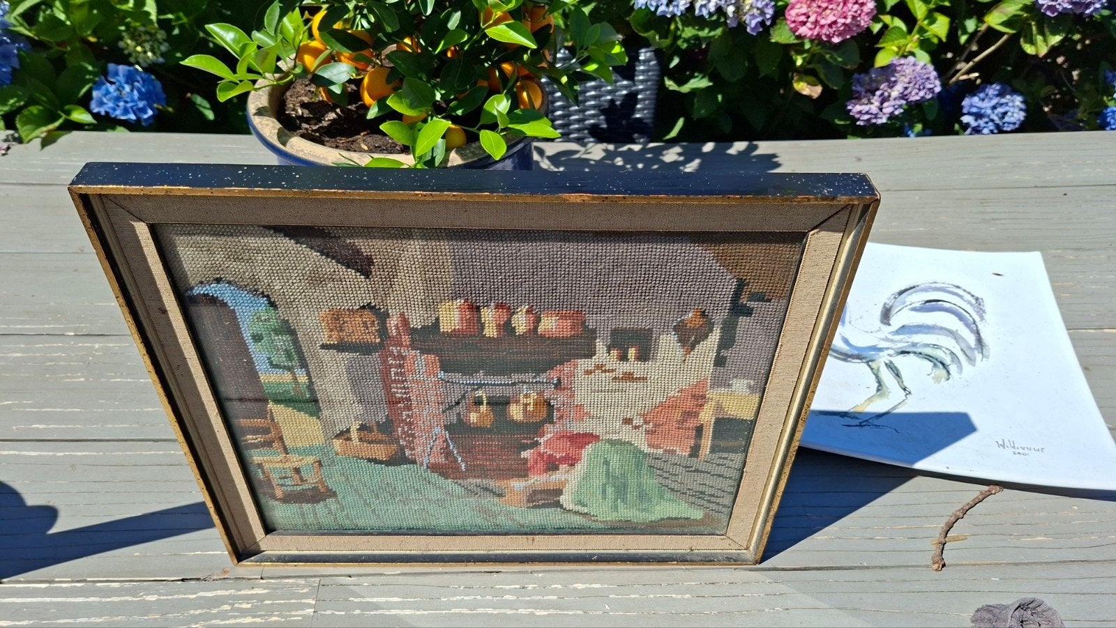 Vintage Handgeborduurd Schilderij - Kunsthandel Krooshof, Ophalen of Verzenden