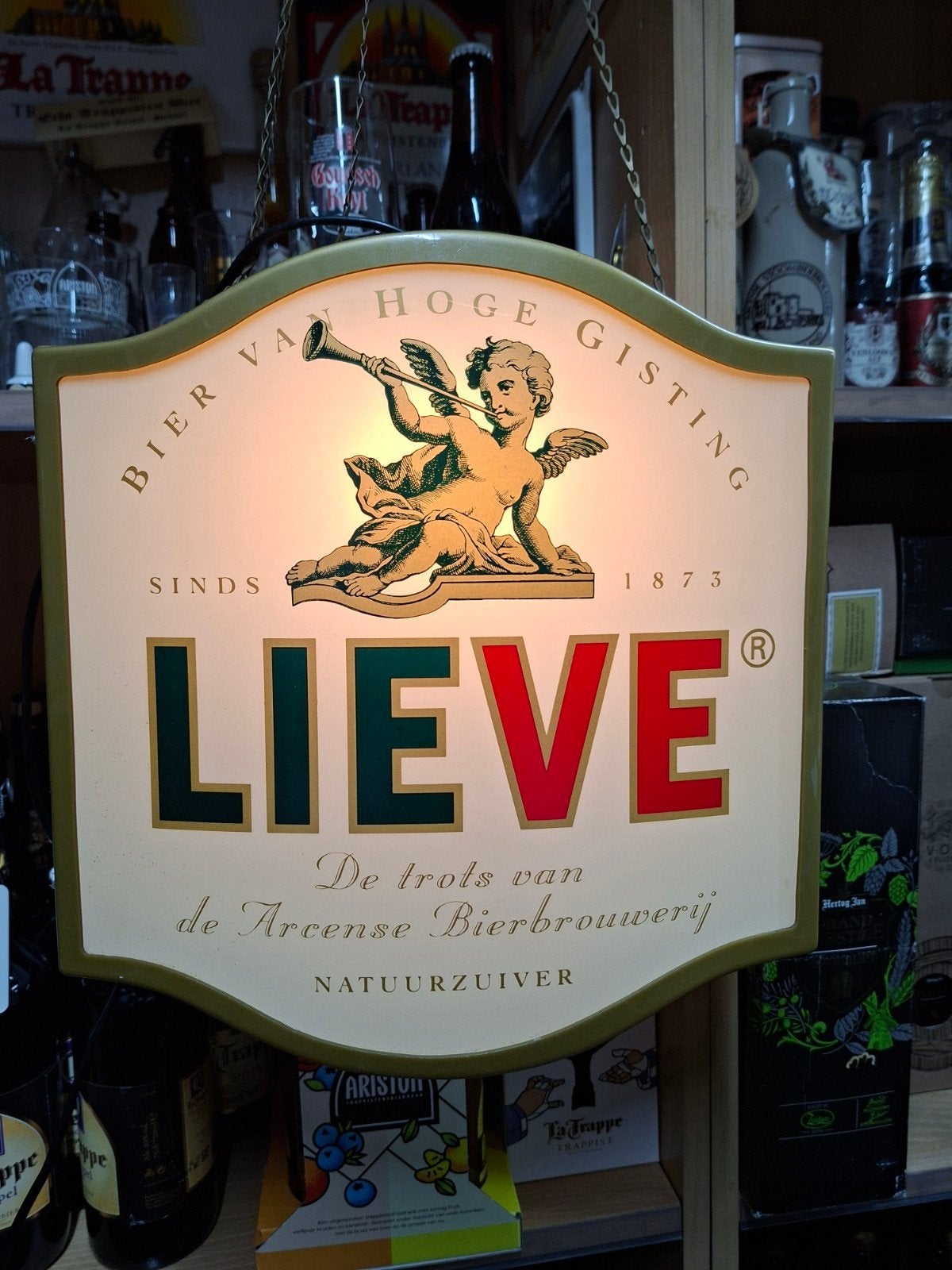 Lieve Lichtreclame Arcense Bierbrouwerij Dubbelzijdi, Ophalen, Zo goed als nieuw, Reclamebord, Plaat of Schild, Hertog Jan