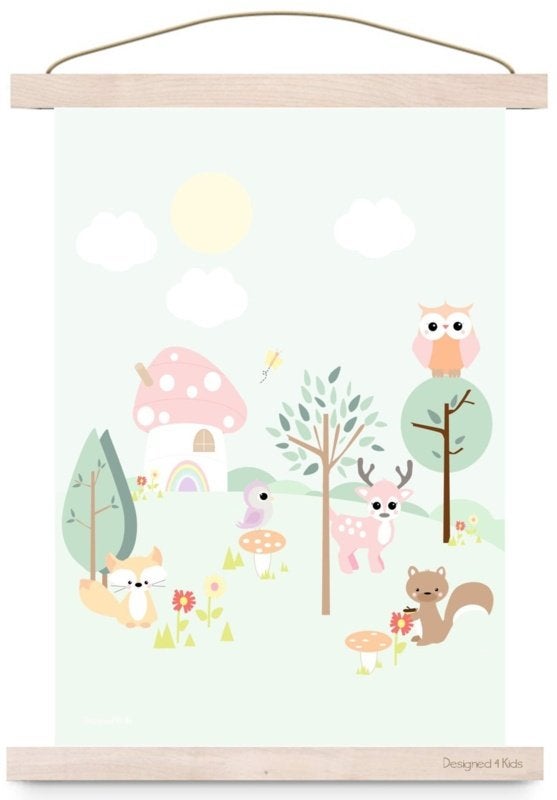 Kinderposter Bos Vrienden Pastel A3 Designed4Kids, Rechthoekig Staand, Nieuw, Ophalen of Verzenden, A1 t/m A3