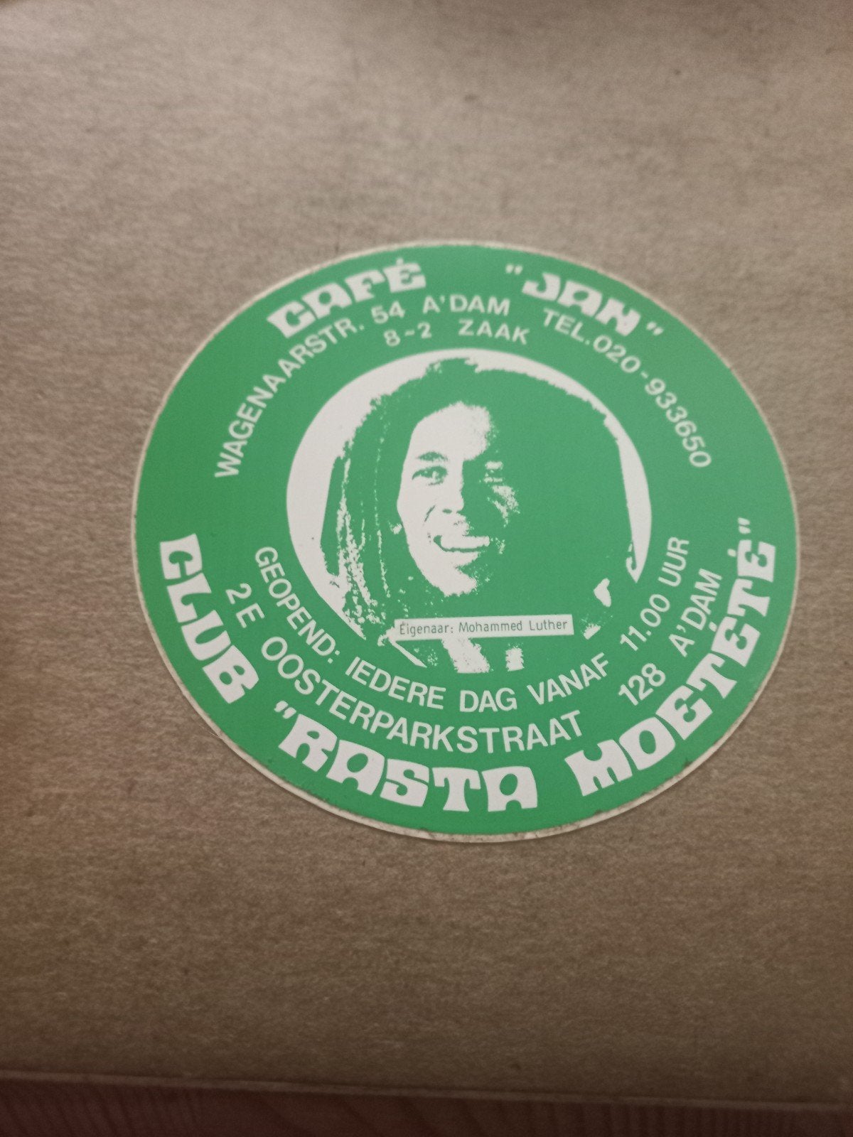 Vintage Café Jan / Club Rasta Moeteté Sticker Amsterdam, Verzamelen, Ophalen of Verzenden, Gebruikt