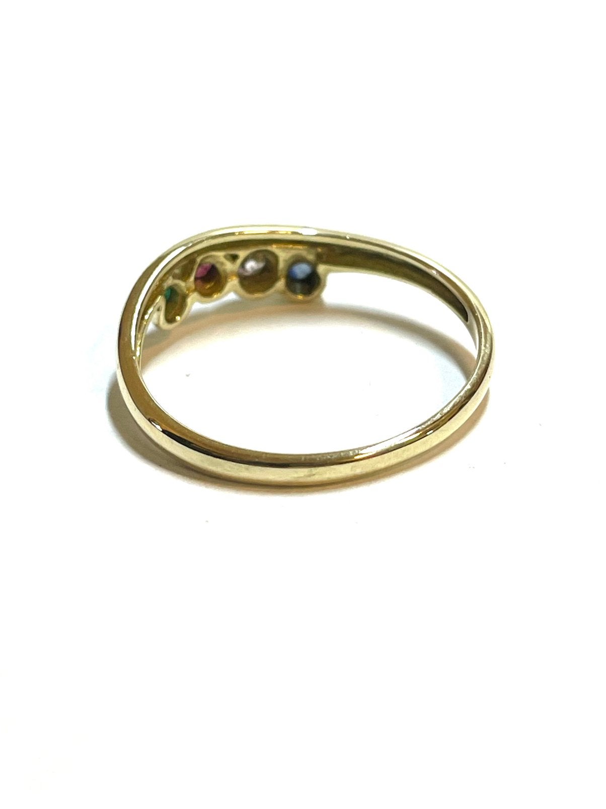 8k gouden ring met saffier, robijn, smaragd en zirkonia, 18 tot 19, -, -, Ophalen of Verzenden