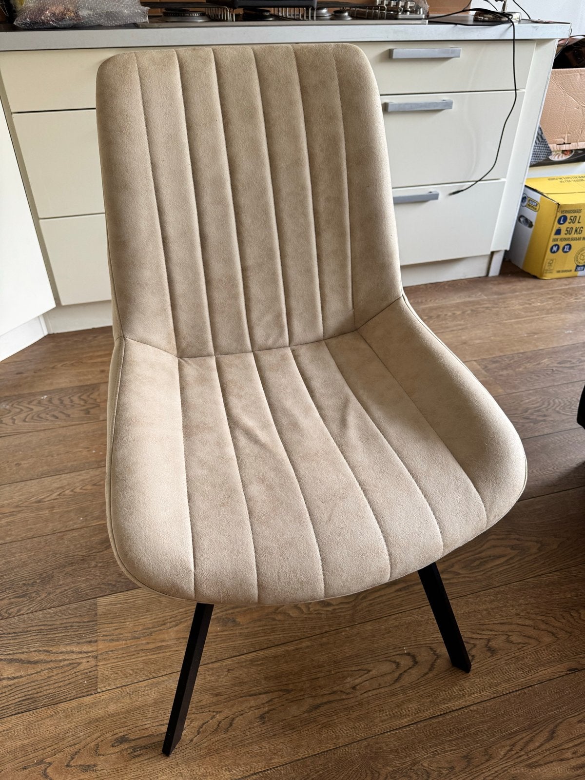 6 beige eetkamerstoelen, Ophalen, Gebruikt, Overige kleuren, Stof
