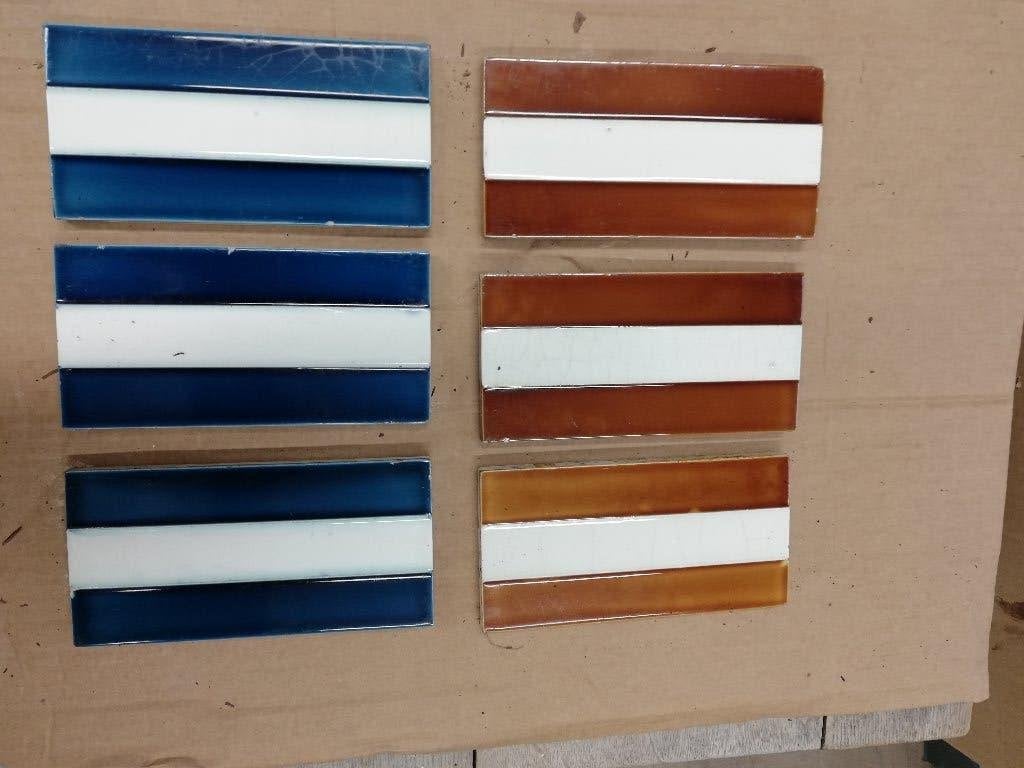 42 blauw wit en 47 bruin wit ANTIEKE RANDTEGELS 15,2x7,6cm, Antiek en Kunst, Ophalen