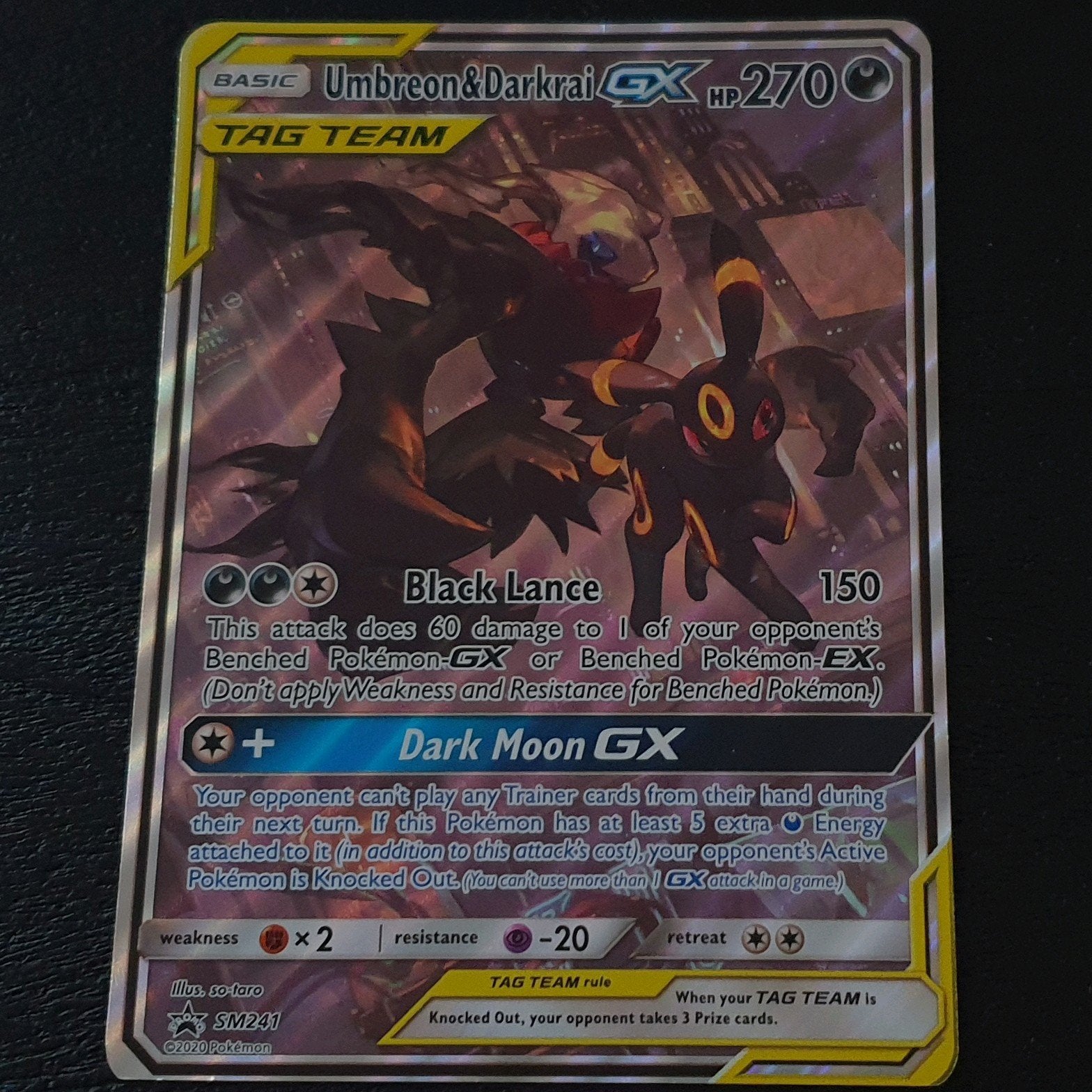 Umbreon&Darkrai | GX TAG TEAM (Promo SM241) | Jumbo Kaart, Ophalen, Zo goed als nieuw, Losse kaart